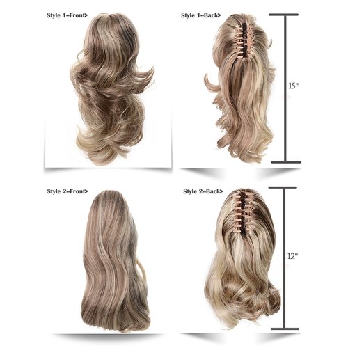 Lydell 12" Dual Use Straight Curly Styled Clip In Claw Ponytail Hair Extension Synthetic Hairpiece 125g with a jaw/claw clip (Jet black)