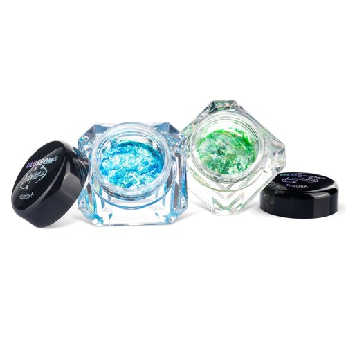 Blossom x babyleska Stellar Glow Gel Makeup Eyeshadow Flake Multichrome Color Gradient Shiny Eye Shadow Topper Multi-Tone High Shine Finish Metallic Glitter Shimmer, 2 pack, Aurora/Nebula
