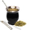 Norte UPGRADED Yerba Mate Natural Gourd/Tea Cup Set (Original Traditional Mate Cup - 8 Ounces) | Includes 2 Bombillas (Yerba Mate Straws to Use) & Cleaning Brush | Stainless Steel | Double-Walled