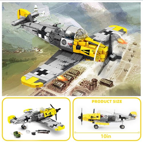 TOY PLAYER BF-109 Fighter Jet Plane Jet Building Set - Compatible with LEG0 7 Year Old boy, Military Airplanes Model, Gift for Boys Age 6 7 8 9 10 11 12 and WW2 Military SetCollectors & Enthusiasts
