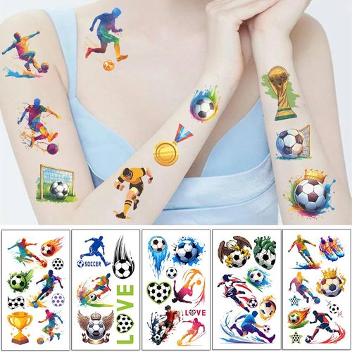 Y 10 Sheet Soccer Temporary Tattoo Stickers Men Women Boys Girls Makeup Festival Carnival Birthday Party Fake Body Tattoos for Watch Football Match Theme Face Tattoos Body Tattoos