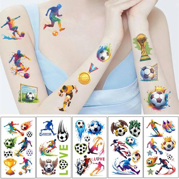 Y 10 Sheet Soccer Temporary Tattoo Stickers Men Women Boys Girls Makeup Festival Carnival Birthday Party Fake Body Tattoos for Watch Football Match Theme Face Tattoos Body Tattoos