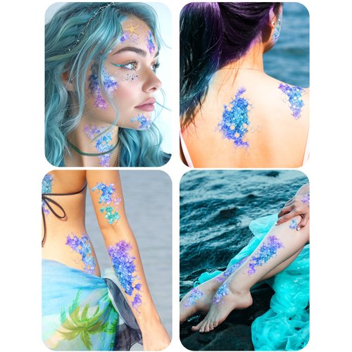 YanZonic Mermaid Scale Temporary Tattoos - 12 Sheets Girls Temporary Tattoos, Charming Mermaid Temporary Tattoos for Kids Adults, Enjoyable Mermaid Birthday Party Favors