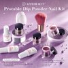 AZUREBEAUTY Dip Powder Nail Kit, 4 Colors Brown Purple Glitter Dipping Powder Starter Liquid Set Recycling Tray with Base & Top Coat Activator for French Nail Art Manicure Salon DIY at Home