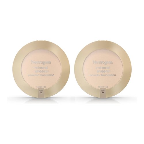 Neutrogena Mineral Sheers Compact Powder Foundation, Lightweight & Oil-Free Mineral Foundation, Fragrance-Free, Classic Ivory 10,.34 oz (Pack of 2)