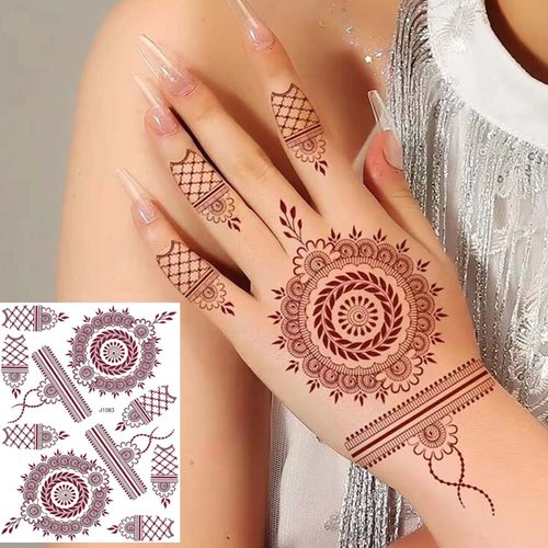 PPVWEY 10 Sheets Henna Tattoos Temporary Stickers 10Pcs Brown Tattoo Templates Women Body Art Stickers for Wedding Party(10pcs Brown)