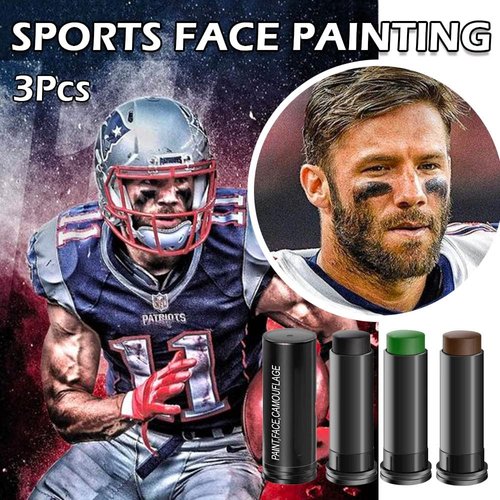 Kaely 3Pcs Face Paint Stick,Eye Black Baseball Football Softball Eyeblack Stick for Outdoor Sports,Black Brown Green Camo Face Body Paint Kit,Easy to Color,Halloween Birthday Party Clown Makeup Sets