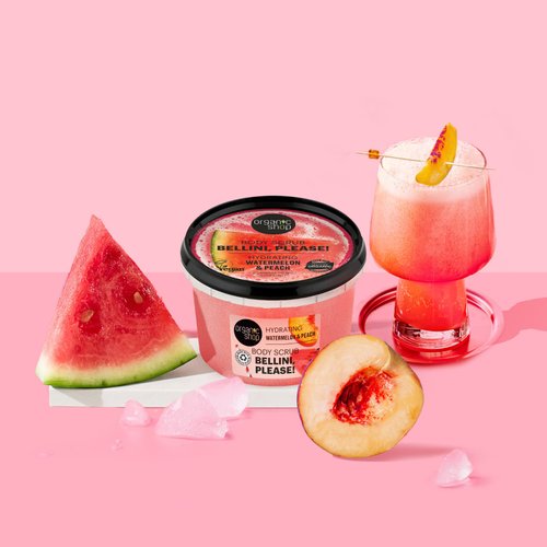 Organic Shop Watermelon & Peach, Hydration & Exfoliating Body Scrub, 100% Vegan & Organic, Daily Exfoliant, Detox & Moisturizer, Body, Face, Hand & Foot, Intensive Care & Skin Toning. 250ml.