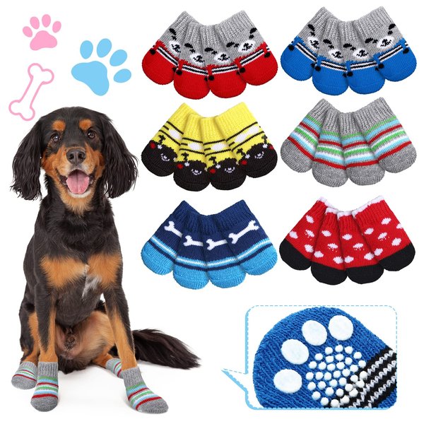 24 Pieces Dog Socks for Small Medium Dogs Non Slip Skid Pet Puppy Doggie Grip Socks Paw Protectors Indoor Traction Control Socks for Hardwood Floor Protection, 6 Styles (Small)