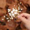 JONKY Flower Wedding Hair Comb Pearl Hair Pieces Gold Leaf Headpieces Bridal Crystal Hair Accessories for Women