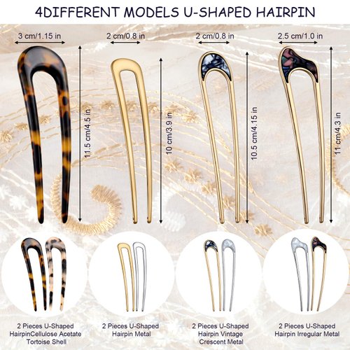 8 Pieces U Shaped Hair Pins French Hair Pins Metal French U Pins Vintage Hair Fork Hair Pin for Buns Women Girls Hairstyle Accessories (Cute Patterns)