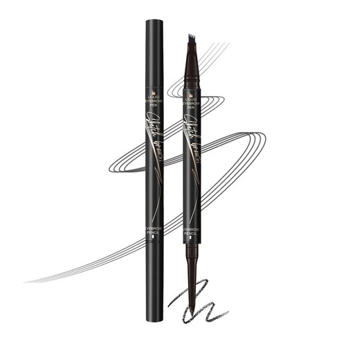 Music Flower eyebrow pencil,Dual-Ended Microfilling Eyebrow Pen, Liquid Eyebrow Pen with 4 Micro Brush-Tip Applicator & Brow Defining Eyebrow Pencil with Precision Tip (Black)