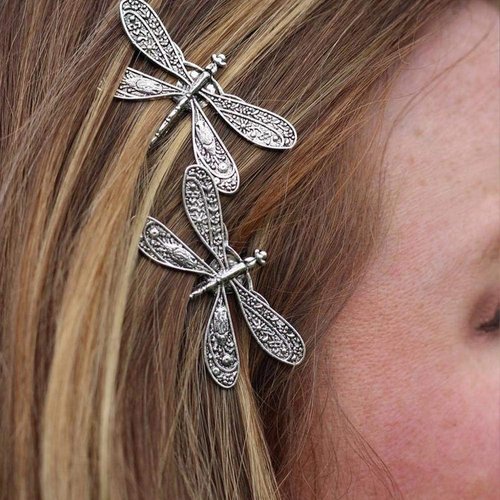 4 Pcs Silver Dragonfly Hair Clip Wedding Retro Antique Barrette Bridal Headdress Color Head Wear Styling Hair Accessories Hair Styling Pins for Girls Women Ladies Bobby Pins Hairpins
