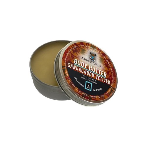 Aromastories Sandalwood and vetiver 4oz Mature and Regal Body Butter Luxurious Traditional and Rich, Essential Oils and Highly Fragrant, Skin Salve and Moisturizer, Shea Olive Oil Beeswax