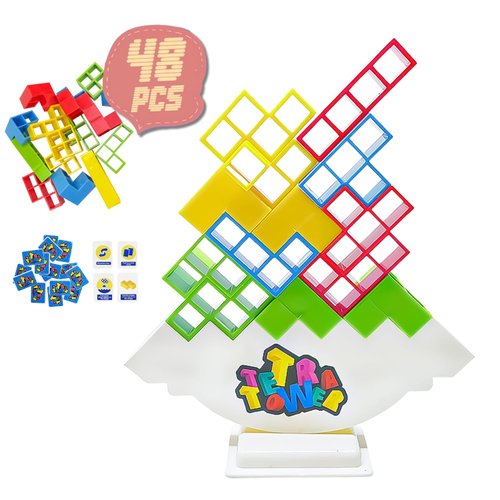 YUKEI Tetra Tower for Adults, 16 to 48 PCS Stacking Game with Expandable 16-Block Packs – Interactive Card-Driven, Eco-Friendly Fun for Parties & Family Time