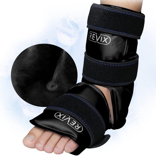 REVIX Ankle Ice Pack Wrap for Foot Pain Relief and Feet Injuries, Reusable Gel Ice Cold Packs for Achilles Tendonitis Black