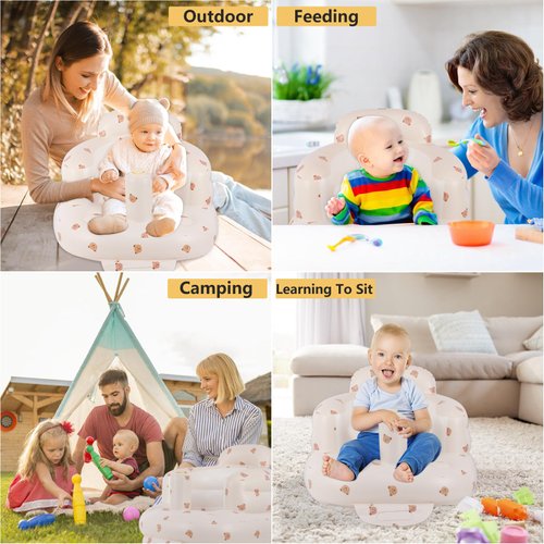 Baby Inflatable Seat for Babies 3-36 Months, Built in Air Pump, Baby Support Seat Summer Toddler Chair for Sitting Up, Baby Shower Chair Floor Seater (Bear)