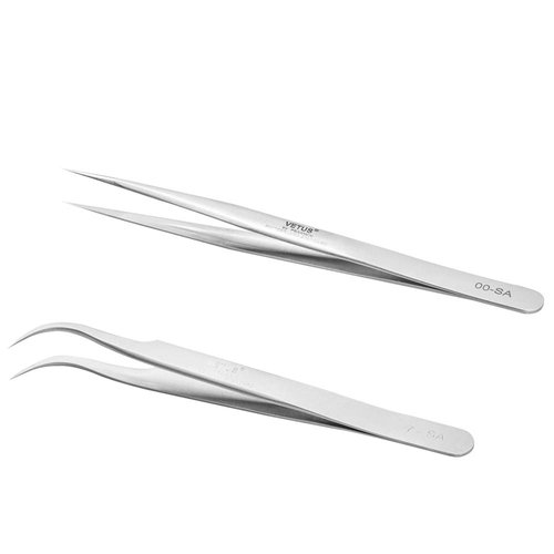 EMEDA Eyelash Extension Tweezers 2 Pieces VETUS Straight Pointer and J Curved Tweezers for Eyelash Extensions Precision Lashing Tweezers Professional Tools for Isolation Classic Volume Lash Extensions