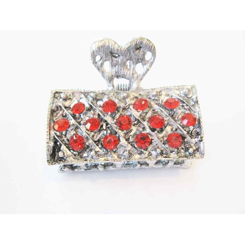 Generic Small crystal silver metal hair claw clips (Primary color: Red), 1 Count (Pack of 1)