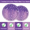 96 Pcs Purple Silver Plates and Napkins Party Supplies, Disposable Forks Paper Dessert Tableware Glitter Decorations Birthday Table Dinnerware Favors Set, Serves 24