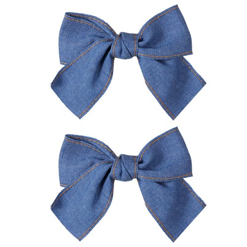 Blue Denim Hair Clips 4" Blue Jeans Hair Ribbon Bow Barrettes Alligator Hairpin for Women West Cowgirl Fall Vintage Outfit Boho Dress Decor Accessory Teens Toddler Girls Back School Gift