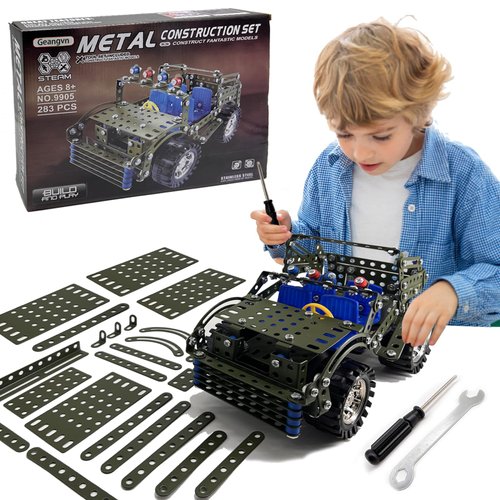 Metal Model Car Kits - 283 Pcs Erector Sets for Boys Age 8-12, Building Toys, STEM Kits for Kids Age 8-10, Assembly Jeep Project Army Toys for Ages 14 and Up, Gifts for 15 16 Year Old Boys and Adults