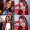 MACA BAKA Highlight Red Long Straight Synthetic Lace Front Wig Glueless Colored Skunk Stripe Red Mixed Black 13x4 Lace Front Wigs for Women Pre Plucked with Baby Hair 24 Inches 150 Density