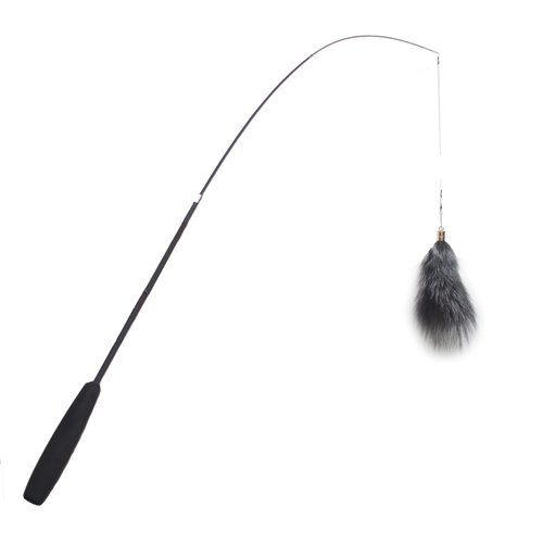 Chunxiao Real Raccoon/Marten Tail Fur Cat Dog Toy with High Strength Elastic Carbon Fiber Fishing Rod (Fox Fur)