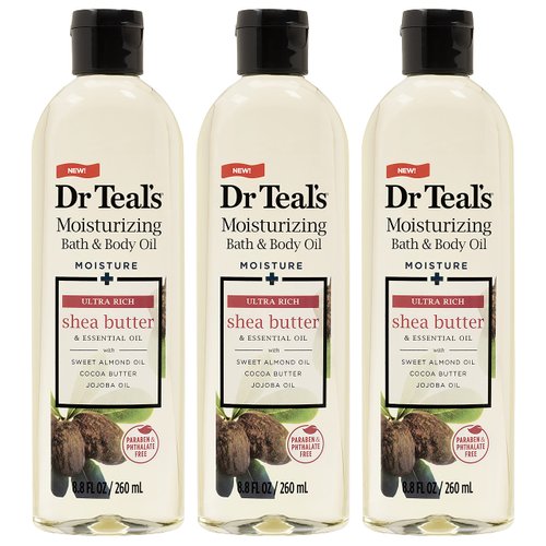 Dr. Teal's Shea Butter Bath & Body Oil Gift Set (3 Pack, 8.8oz Ea) - Moisture & Ultra Rich Shea Butter & Essential Oils Blended with Pure Epsom Salt - Nourishes Skin, Relieves Aches & Pains