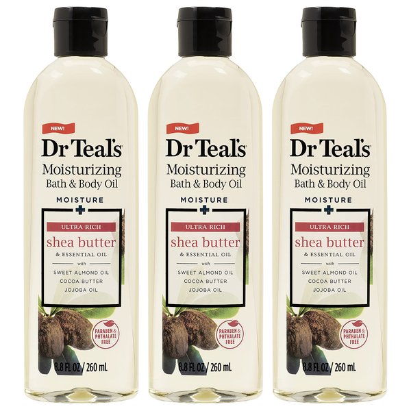 Dr. Teal's Shea Butter Bath & Body Oil Gift Set (3 Pack, 8.8oz Ea) - Moisture & Ultra Rich Shea Butter & Essential Oils Blended with Pure Epsom Salt - Nourishes Skin, Relieves Aches & Pains