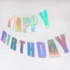 Pre-Strung Holographic Happy Birthday Banner - NO DIY - Iridescent White Hanging Bunting Garland Party Decorations