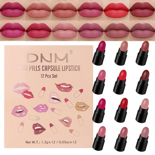 AMY&#39;S DIARY Mini Lipstick 12Pcs Set for Women Nude Pink Ruby Red Mauve Taupe Brown Matte Small Ma...