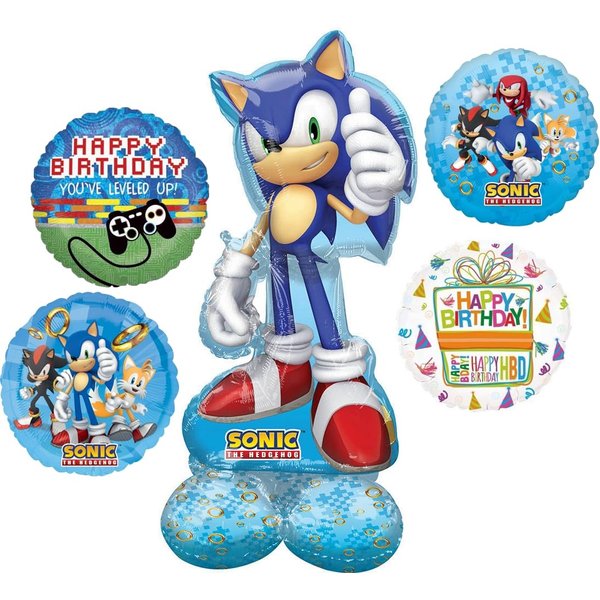 Anagram Sonic Airloonz Birthday Party Supplies Video Gamers Hedgehog Foil Balloon Bouquet Decorations