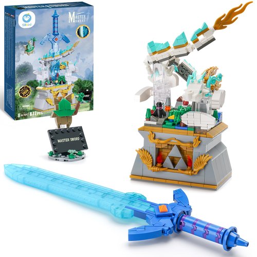 Sillbird BOTW Glowing Master Sword Building Blocks Set, TOTK Decorations with Dragon for Link Fans, Christmas Birthday Toys Gifts for Kids Boys Girls Ages 8-12 Year Old (677pcs)