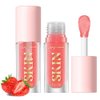 BANGFENG Big Brush Head Lip Glow Oil Plumping Tint, Tinted Lip Balm Transparent Lip Care, Moisturizing Non-sticky Fresh Shiny Texture Lip Oil - Strawberry (Pink)