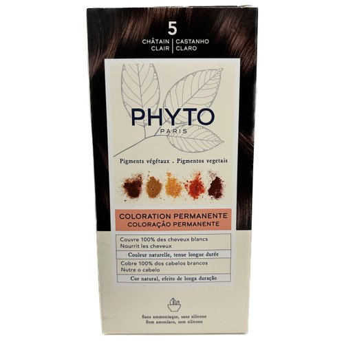 PHYTO Phytocolor Permanent Hair Color, 5 Light Brown, with Botanical Pigments, 100% Grey Hair Coverage, Ammonia-free, PPD-free, Resorcin-free, 0.42 oz.
