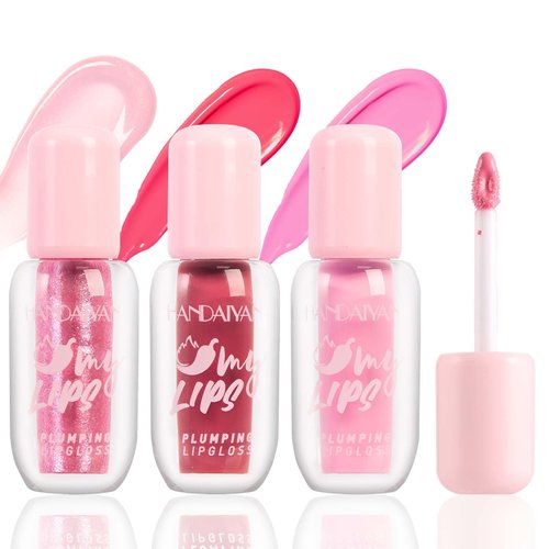 Wugbc 3 Colors Lip Plumper Gloss with Chili Extract-Lasting Plump Lips Hydrate &amp; Volumize-High Sh...