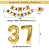 NANINUNENO 37th Gold Birthday Decorations, Gold Black Silver Happy Birthday Balloons Supplies for Boy Men Girl Women, 37 Birthday Party Set with 37 Gold Number Balloons Happy Birthday Banner