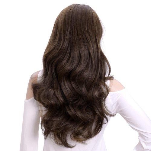 Kori Koli 24 Inch Wavy 3/4 Half Wig Long Darkest Brown Synthetic Hair Extensions Capless Wigs Hai...