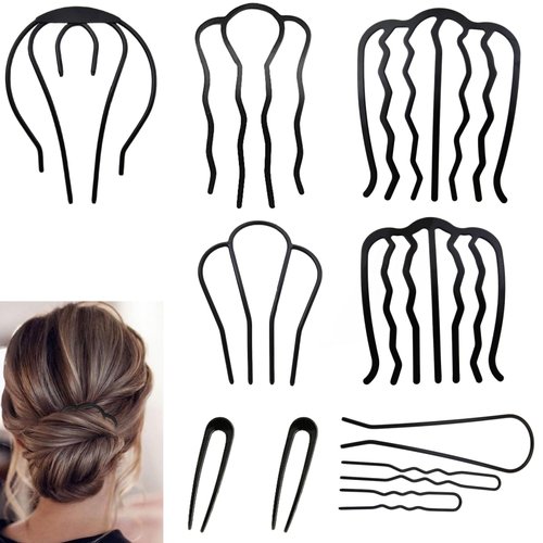 Dwwffer Hair Side Combs Set of 10,Hair Fork Clip Multi-style French Twist Comb Vintage Hair Stick for Updo Bun,U-Shape Teeth Hair Pin Messy Bun Maker Hair Accessories