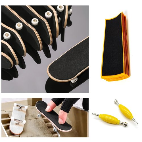 SquEqu 12 Pack Fingerboard Grip Tape Sticky Foam Sticker Replacement + Screwdriver Standard Tool Nut Driver for Finger Skateboards Skater Mini Board Tech Decks Repair Parts