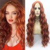 Xiweiya Copper Red Lace Front Wigs Long Loose Wavy Curly Lace Wig Middle Part Auburn Synthetic U Part 1*4 Lace Front Wigs Natural Hairline Heat Resistant Fiber Wig High Density Hair for Women 26 Inch…