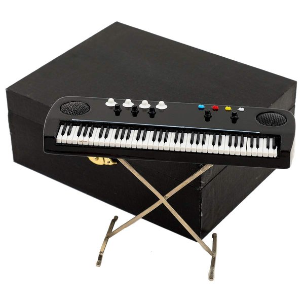 Miniature Electronic Organ with Case Mini Musical Instrument Mini Electronic Keyboard Miniature Dollhouse Model Electone Christmas Ornament and Gift (5.51"x1.79"x3.72")