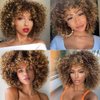 Sabosi Afro Blonde Curly Wigs for Black Women,Kinky Blonde Wig With Bangs Synthetic Heat Resistant Hair for Daily Use