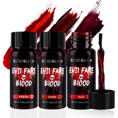 BOBISUKA 3 Colors Halloween Fake Blood Set, Edible Stage Blood Vampire Blood SFX Makeup Kit, Realistic Washable Faux Blood Gel for Zombie Monster Special Effects Costume, Cosplay, Stage & Film