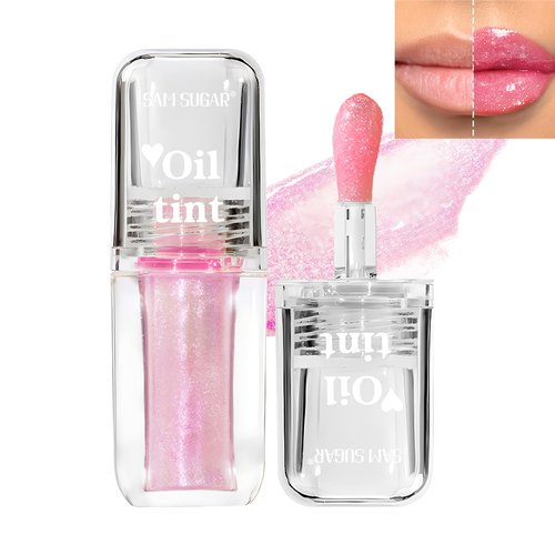 Magic Color Changing Moisturizing Lip Glow Oil,Plumping Glitter Lip Gloss Color Changing Lip Oil Tint, Long Lasting Nourishing Big Brush Hydrating Lip Balm Non-sticky Sparkly Lip Gloss (04#, 4ml)