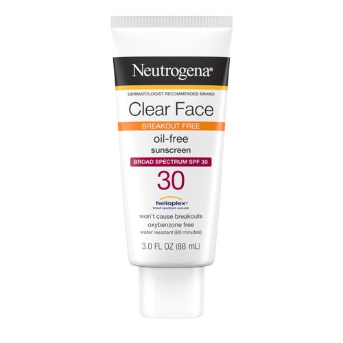 Neutrogena Clear Face Sunscreen For Acne Prone Skin, Broad Spectrum Sunblock SPF 30, Non Comedogenic, Oil Free Sunscreen for Sun Protection, 3 FL OZ