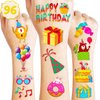 Happy Birthday Temporary Tattoos - 96 PCS Fun Cute Cartoon Themed Stickers for Kids Birthday Party Supplies Decorations Favors and Prizes - Cute Gifts for kids & teens Gifts Teacher Classroom School