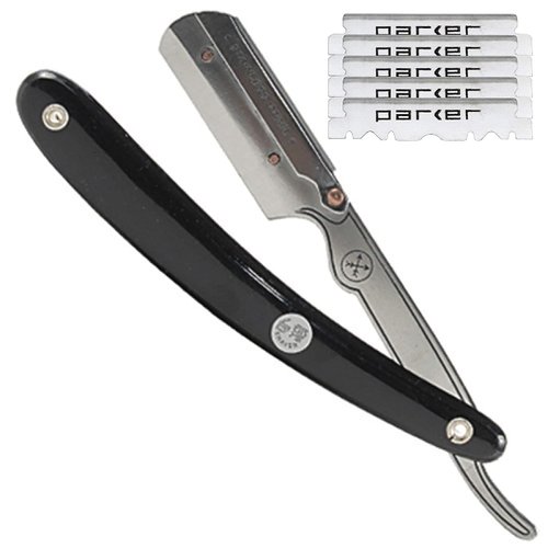 Parker SRB Straight Edge Disposable Blade Professional Barber Straight Edge Razor with Stainless Steel Blade Arm, 5 Parker Premium Professional Blades Included