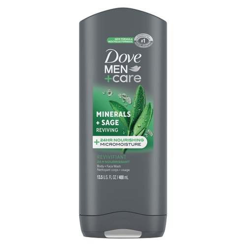 Dove Reviving Minerals & Sage Body and Face Wash with 24-Hour Nourishing Micromoisture Technology Body Wash for Men, 13.5 oz